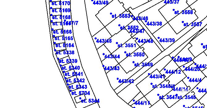 Parcela st. 443/44 v KÚ Jablonec nad Nisou, Katastrální mapa