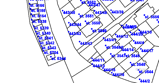 Parcela st. 443/42 v KÚ Jablonec nad Nisou, Katastrální mapa