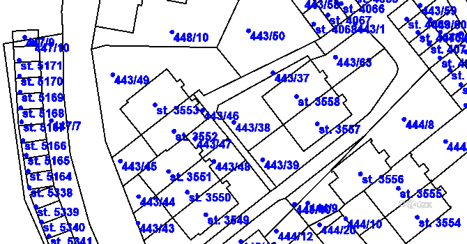 Parcela st. 443/38 v KÚ Jablonec nad Nisou, Katastrální mapa