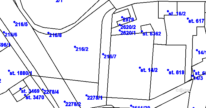 Parcela st. 216/7 v KÚ Jablonec nad Nisou, Katastrální mapa