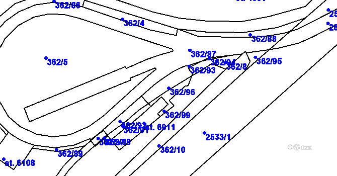 Parcela st. 362/96 v KÚ Jablonec nad Nisou, Katastrální mapa