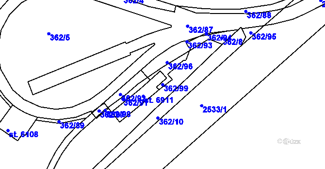 Parcela st. 362/99 v KÚ Jablonec nad Nisou, Katastrální mapa
