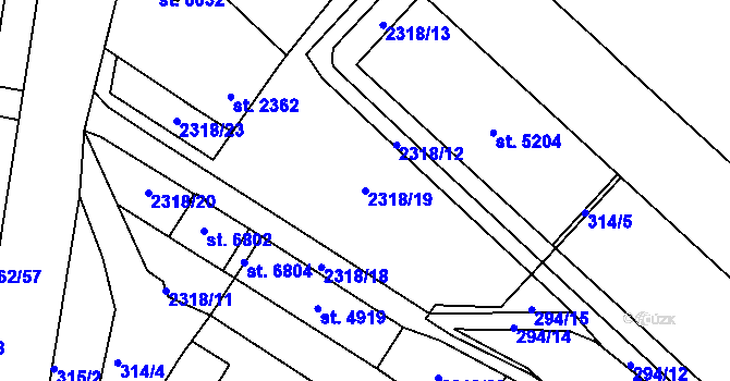 Parcela st. 2318/19 v KÚ Jablonec nad Nisou, Katastrální mapa