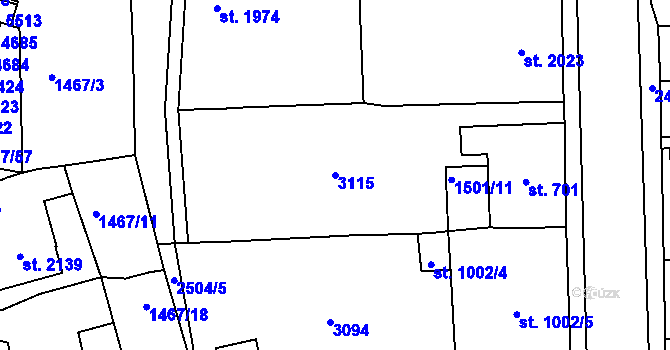 Parcela st. 3115 v KÚ Jablonec nad Nisou, Katastrální mapa