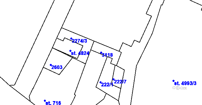 Parcela st. 3118 v KÚ Jablonec nad Nisou, Katastrální mapa