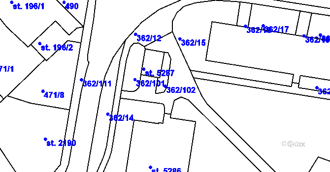 Parcela st. 362/102 v KÚ Jablonec nad Nisou, Katastrální mapa