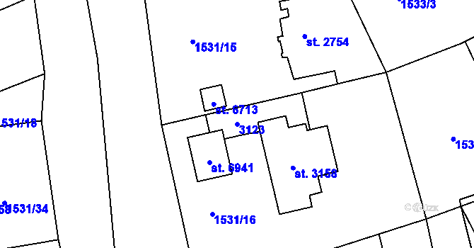 Parcela st. 3123 v KÚ Jablonec nad Nisou, Katastrální mapa