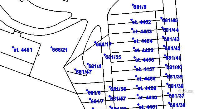 Parcela st. 681/55 v KÚ Jablonec nad Nisou, Katastrální mapa
