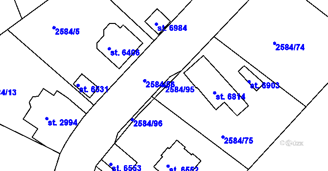 Parcela st. 2584/95 v KÚ Jablonec nad Nisou, Katastrální mapa