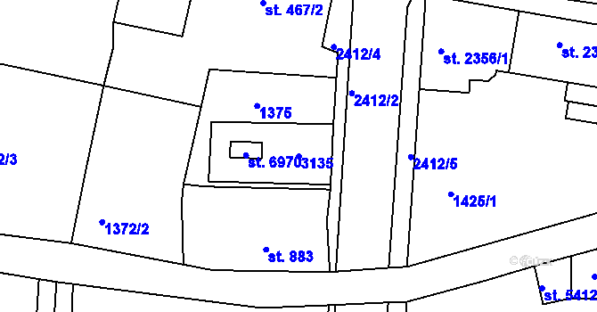 Parcela st. 3135 v KÚ Jablonec nad Nisou, Katastrální mapa