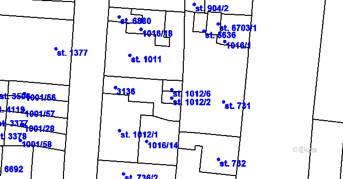 Parcela st. 1012/6 v KÚ Jablonec nad Nisou, Katastrální mapa