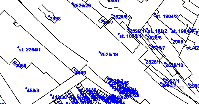 Parcela st. 2526/19 v KÚ Jablonec nad Nisou, Katastrální mapa