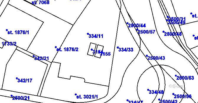 Parcela st. 3155 v KÚ Jablonec nad Nisou, Katastrální mapa