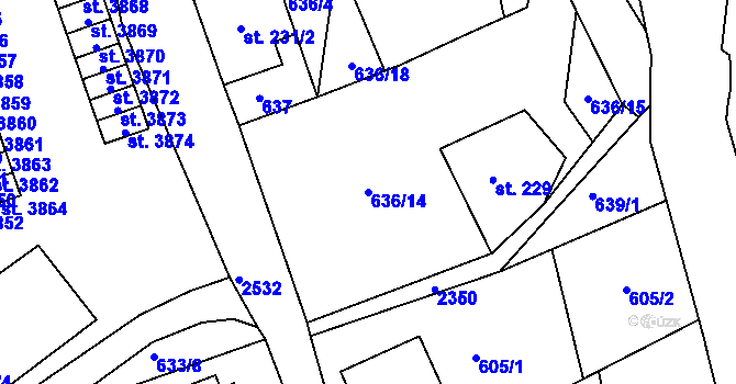 Parcela st. 636/14 v KÚ Jablonec nad Nisou, Katastrální mapa
