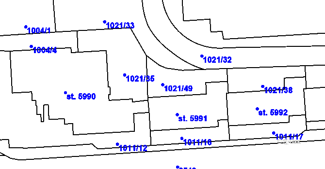 Parcela st. 1021/49 v KÚ Jablonec nad Nisou, Katastrální mapa