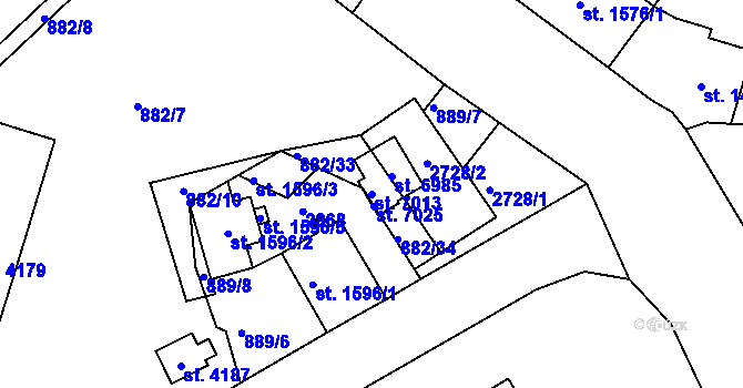 Parcela st. 7013 v KÚ Jablonec nad Nisou, Katastrální mapa