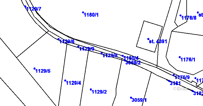 Parcela st. 1129/8 v KÚ Jablonec nad Nisou, Katastrální mapa