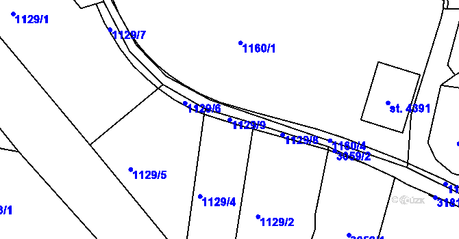 Parcela st. 1129/9 v KÚ Jablonec nad Nisou, Katastrální mapa