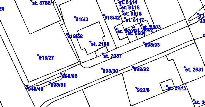 Parcela st. 7037 v KÚ Jablonec nad Nisou, Katastrální mapa