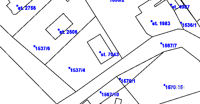 Parcela st. 7043 v KÚ Jablonec nad Nisou, Katastrální mapa