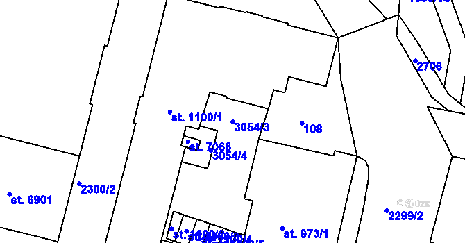 Parcela st. 3054/3 v KÚ Jablonec nad Nisou, Katastrální mapa