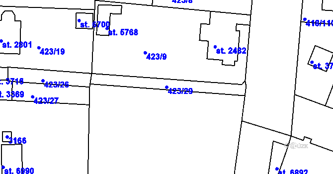 Parcela st. 423/29 v KÚ Jablonec nad Nisou, Katastrální mapa
