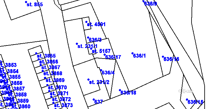 Parcela st. 636/17 v KÚ Jablonec nad Nisou, Katastrální mapa