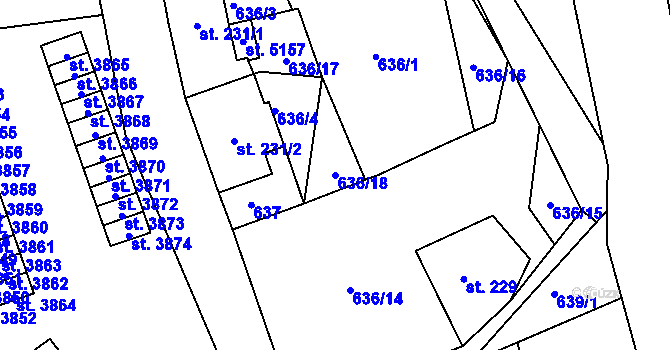 Parcela st. 636/18 v KÚ Jablonec nad Nisou, Katastrální mapa