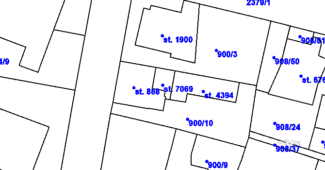 Parcela st. 7069 v KÚ Jablonec nad Nisou, Katastrální mapa