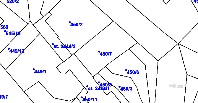 Parcela st. 450/7 v KÚ Jablonec nad Nisou, Katastrální mapa