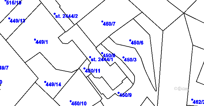 Parcela st. 450/8 v KÚ Jablonec nad Nisou, Katastrální mapa