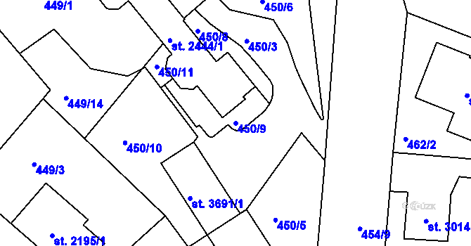 Parcela st. 450/9 v KÚ Jablonec nad Nisou, Katastrální mapa