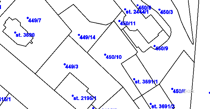 Parcela st. 450/10 v KÚ Jablonec nad Nisou, Katastrální mapa