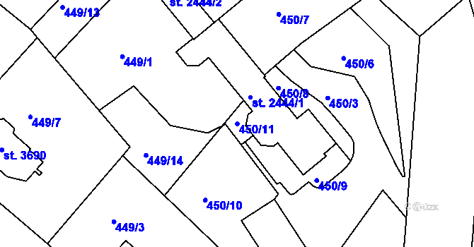 Parcela st. 450/11 v KÚ Jablonec nad Nisou, Katastrální mapa