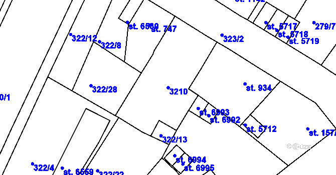 Parcela st. 3210 v KÚ Jablonec nad Nisou, Katastrální mapa