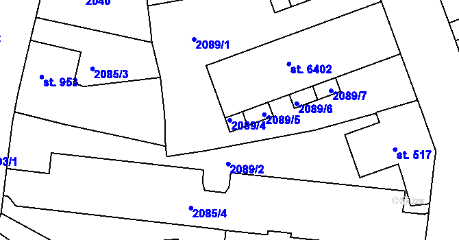 Parcela st. 2089/4 v KÚ Jablonec nad Nisou, Katastrální mapa