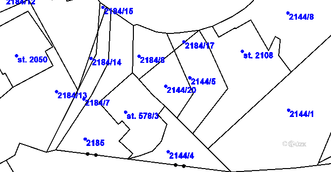 Parcela st. 2144/20 v KÚ Jablonec nad Nisou, Katastrální mapa