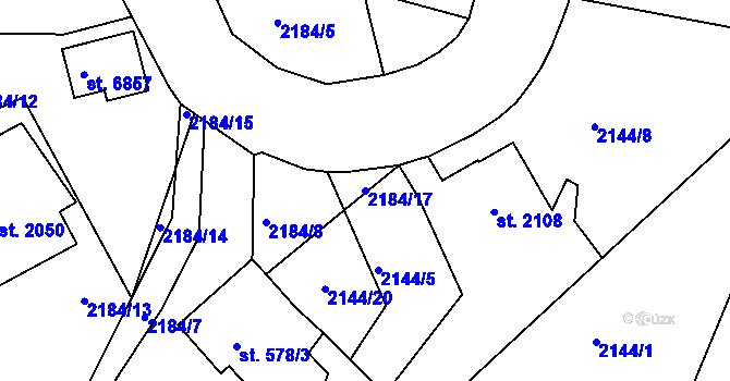 Parcela st. 2184/17 v KÚ Jablonec nad Nisou, Katastrální mapa