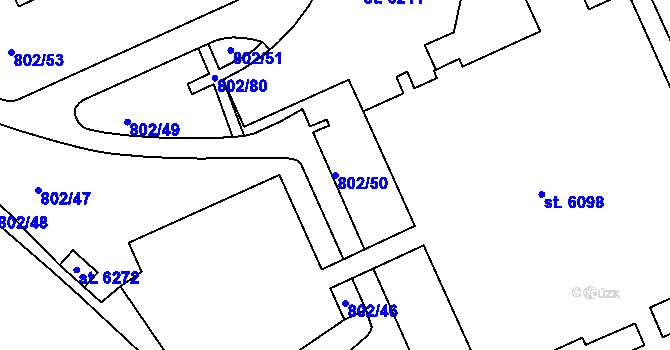 Parcela st. 802/50 v KÚ Jablonec nad Nisou, Katastrální mapa