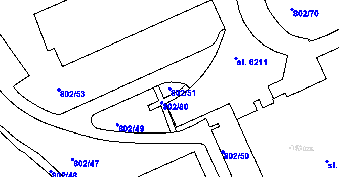Parcela st. 802/51 v KÚ Jablonec nad Nisou, Katastrální mapa