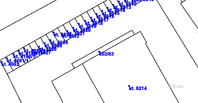 Parcela st. 802/63 v KÚ Jablonec nad Nisou, Katastrální mapa