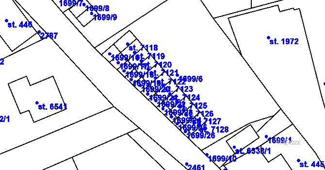 Parcela st. 7123 v KÚ Jablonec nad Nisou, Katastrální mapa