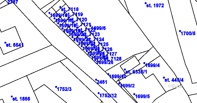 Parcela st. 7127 v KÚ Jablonec nad Nisou, Katastrální mapa