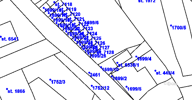 Parcela st. 7128 v KÚ Jablonec nad Nisou, Katastrální mapa