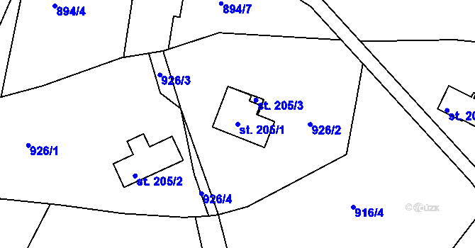 Parcela st. 205/1 v KÚ Jablonecké Paseky, Katastrální mapa