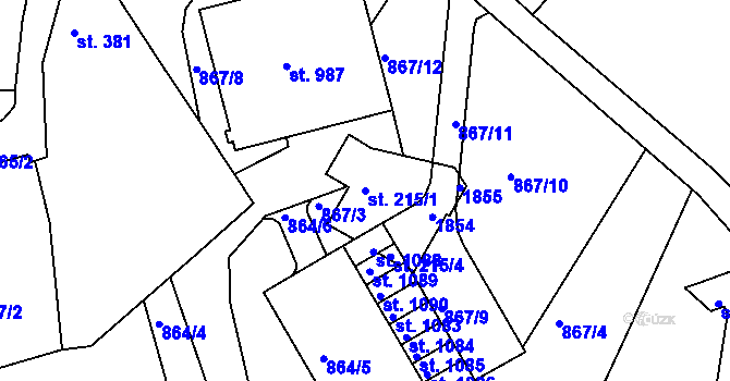 Parcela st. 215/1 v KÚ Jablonecké Paseky, Katastrální mapa