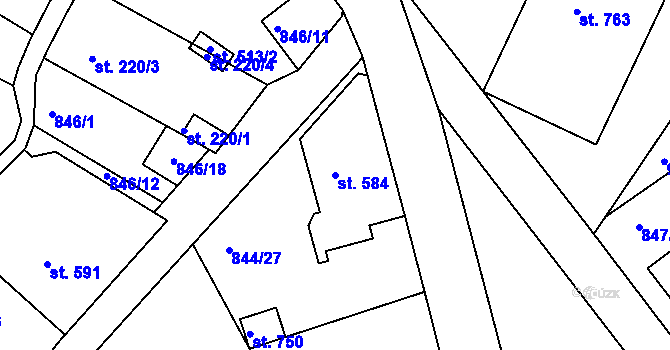 Parcela st. 584 v KÚ Jablonecké Paseky, Katastrální mapa