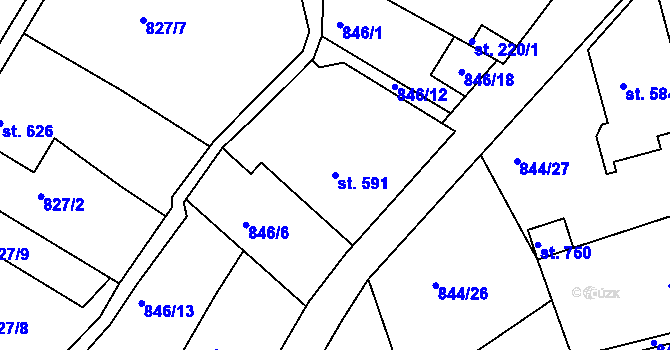 Parcela st. 591 v KÚ Jablonecké Paseky, Katastrální mapa