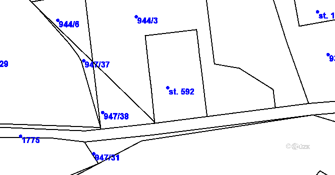 Parcela st. 592 v KÚ Jablonecké Paseky, Katastrální mapa