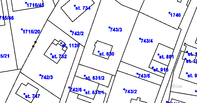 Parcela st. 630 v KÚ Jablonecké Paseky, Katastrální mapa